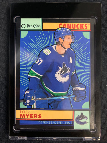 2022-23 UD O-PEE-CHEEHOCKEY #313 VANCOUVER CANUCKS - TYLER MYERS BLACK RETRO PARALLEL #'D 012/100