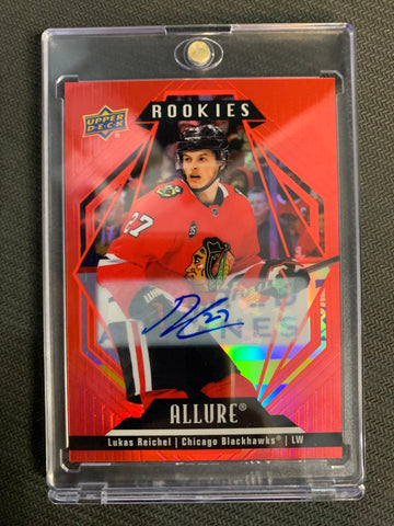 2022-23 UPPER DECK ALLURE HOCKEY #127 CHICAGO BLACKHAWKS - LUKAS REICHEL RED RAINBOW ROOKIE AUTO