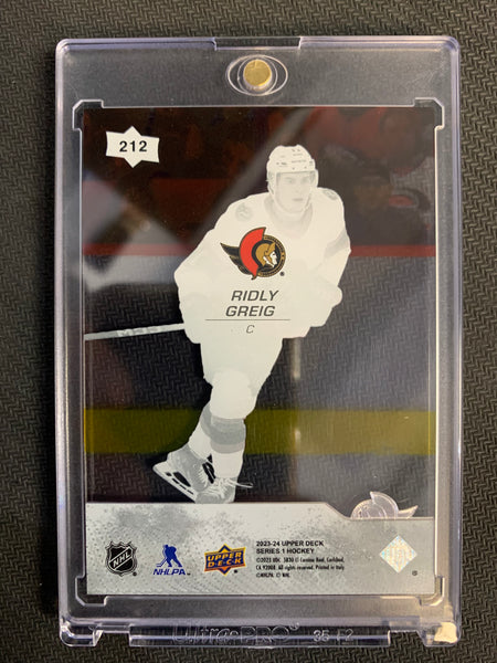 2023-24 UPPER DECK SERIES 1 HOCKEY #212 OTTAWA SENATORS - RIDLEY GREIG YOUNG GUNS CLEAR CUT ROOKIE