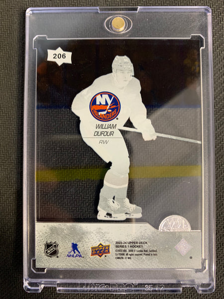 2023-24 UPPER DECK SERIES 1 HOCKEY #206 NEW YORK ISLANDERS - WILLIAM DUFOUR YOUNG GUNS CLEAR CUT ROOKIE