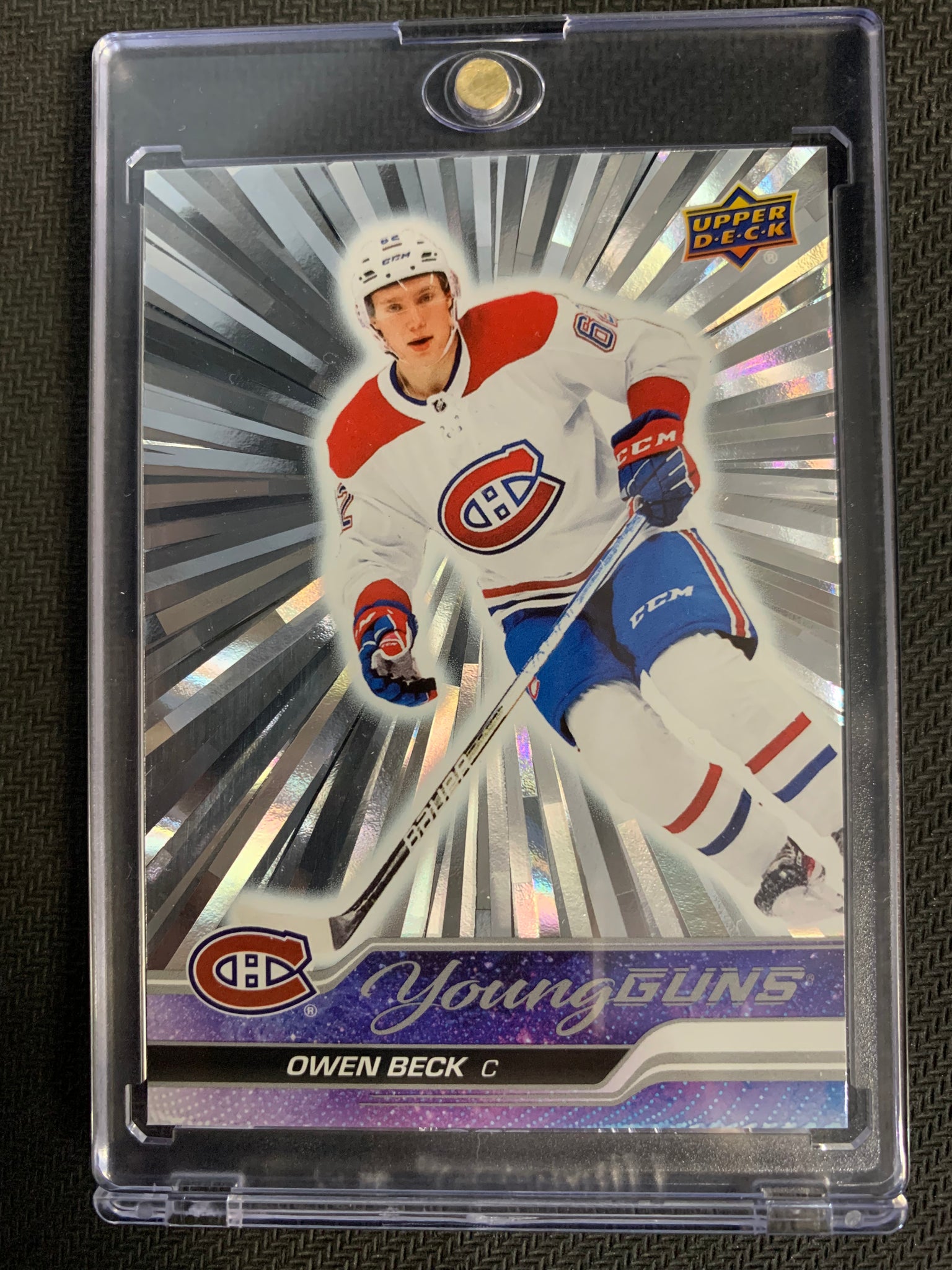 2023-24 UPPER DECK SERIES 1 HOCKEY #214 MONTREAL CANADIENS - OWEN BECK OUTBURST SILVER YOUNG GUNS ROOKIE