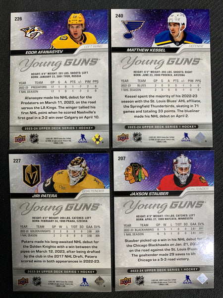 2023-24 UPPER DECK SERIES 1 HOCKEY - OUTBURST SILVER YOUNG GUNS ROOKIE LOT OF 4