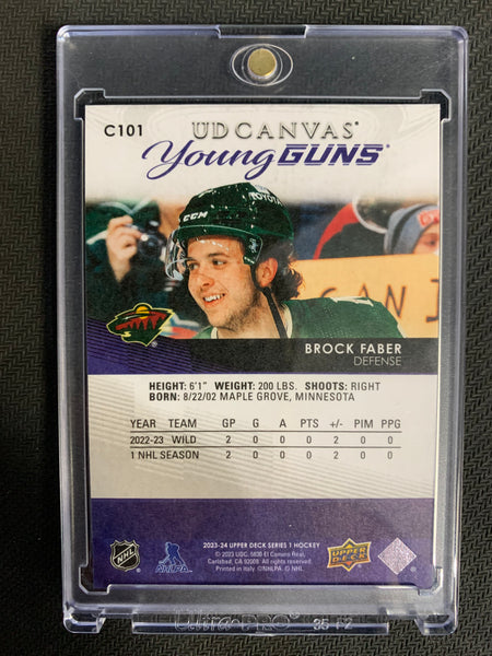 2023-24 UPPER DECK SERIES 1 HOCKEY #C101 MINNESOTA WILD - BROCK FABER YOUNG GUNS CANVAS ROOKIE