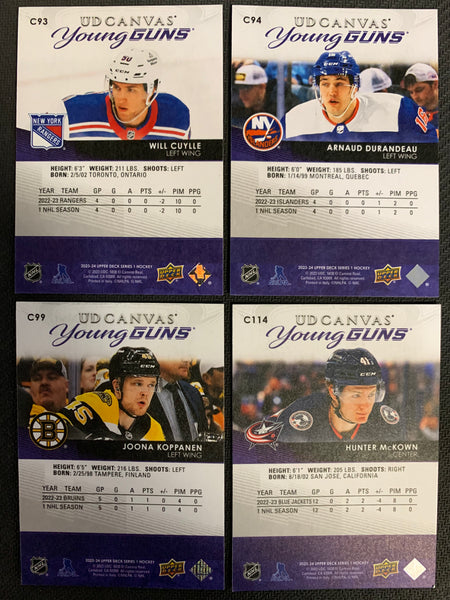 2023-24 UPPER DECK SERIES 1 HOCKEY - CANVAS YOUNG GUNS ROOKIE LOT OF 4