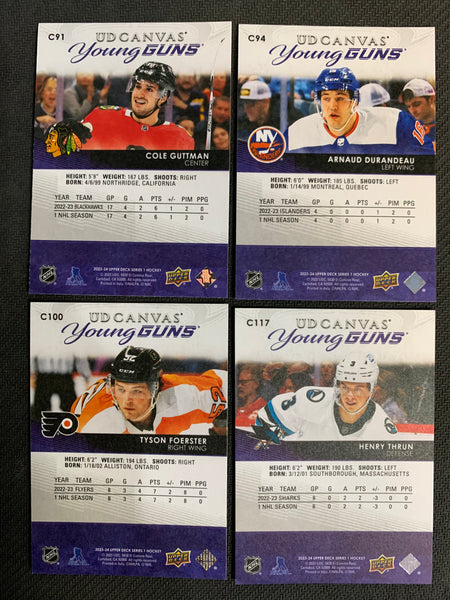 2023-24 UPPER DECK SERIES 1 HOCKEY - CANVAS YOUNG GUNS ROOKIE LOT OF 4