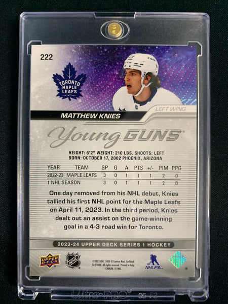 2023-24 UPPER DECK SERIES 1 HOCKEY #222 TORONTO MAPLE LEAFS - MATTHEW KNIES YOUNG GUNS ROOKIE