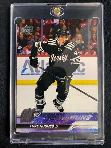 2023-24 UPPER DECK SERIES 1 HOCKEY #248 NEW JERSEY DEVILS - LUKE HUGHES YOUNG GUNS ROOKIE