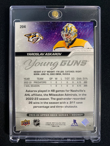 2023-24 UPPER DECK SERIES 1 HOCKEY #204 NASHVILLE PREDATORS - YAROSLAV ASKAROV YOUNG GUNS ROOKIE