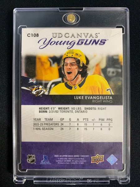 2023-24 UPPER DECK SERIES 1 HOCKEY #C108 NASHVILLE PREDATORS - LUKE EVANGELISTA YOUNG GUNS CANVAS ROOKIE