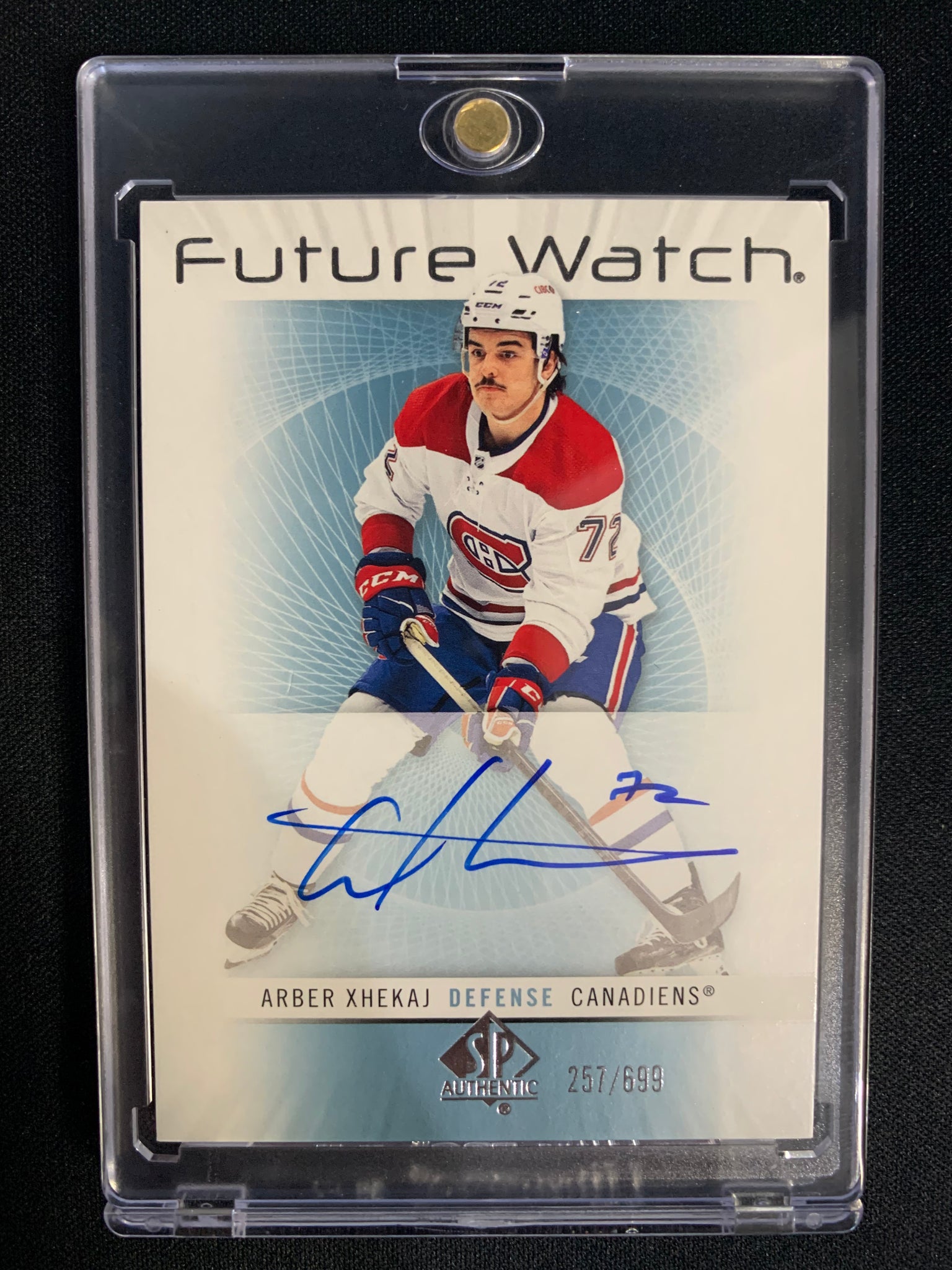 2022-23 UD SP AUTHENTIC HOCKEY #RFWA-AXMONTREAL CANADIENS - ARBER XHEKAJ RETRO FUTURE WATCH AUTO ROOKIE 257/699