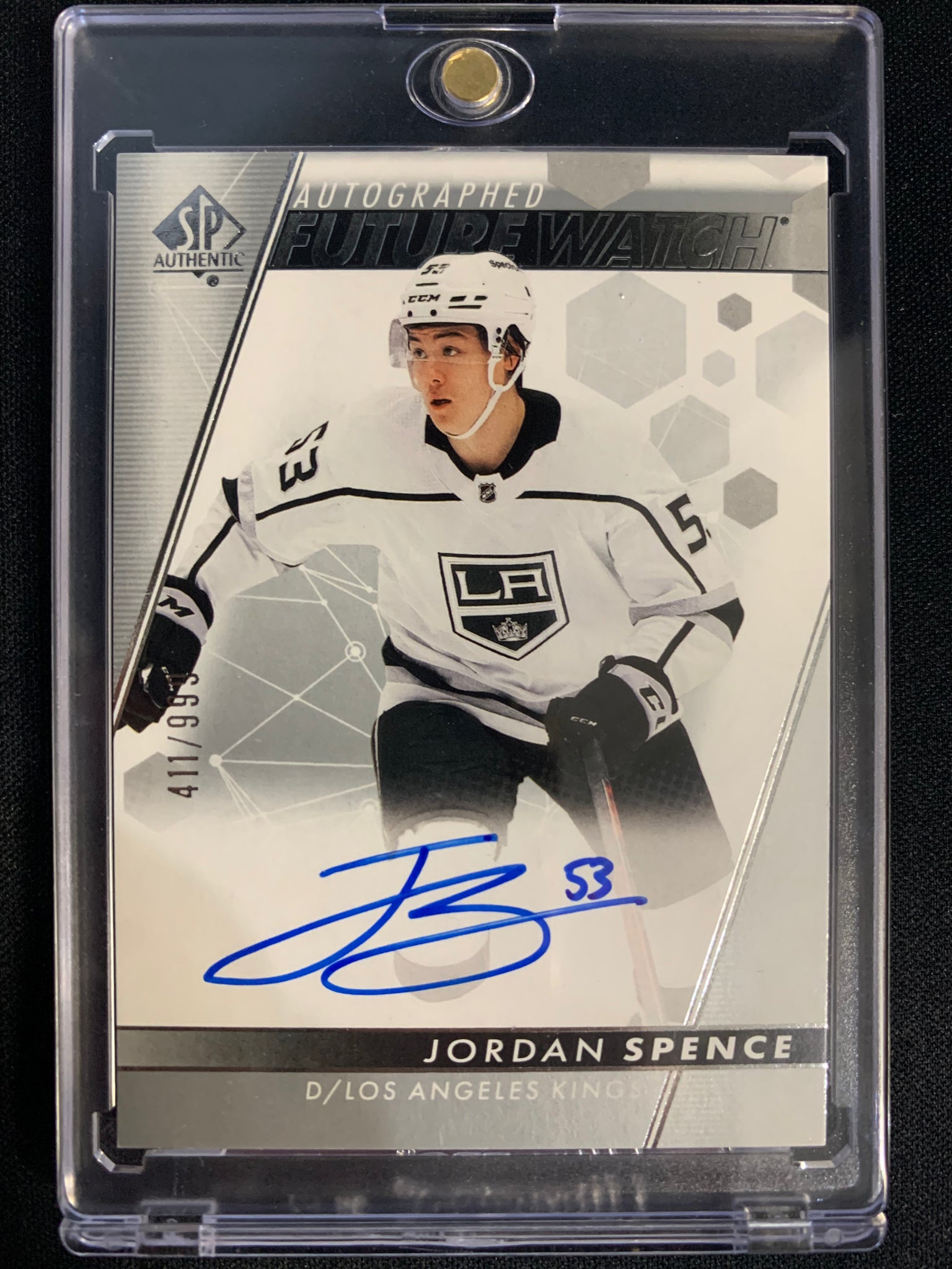 2022-23 UD SP AUTHENTIC HOCKEY #114 LOS ANGELES KINGS - JORDAN SPENCE FUTURE WATCH AUTO ROOKIE 411/999