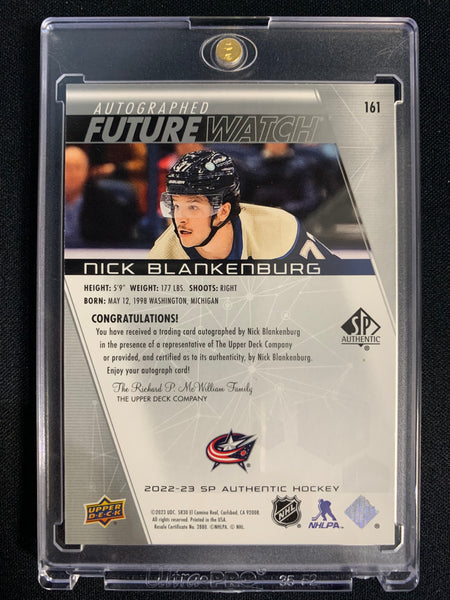 2022-23 UD SP AUTHENTIC HOCKEY #161 COLUMBUS BLUEJACKETS  - NICK BLANKENBURG FUTURE WATCH AUTO ROOKIE 482/999