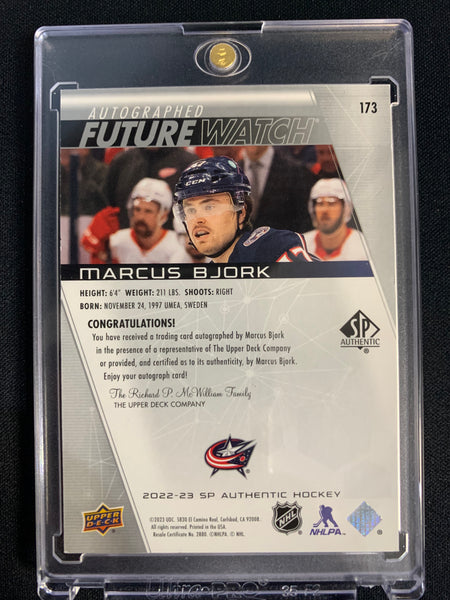 2022-23 UD SP AUTHENTIC HOCKEY #173 COLUMBUS BLUEJACKETS  - MARCUS BJORK FUTURE WATCH AUTO ROOKIE 080/999