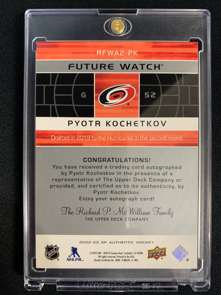 2022-23 UD SP AUTHENTIC HOCKEY #RFWA2-PK  - PYOTR KOCHETKOV RETRO FUTURE WATCH AUTO ROOKIE 397/399