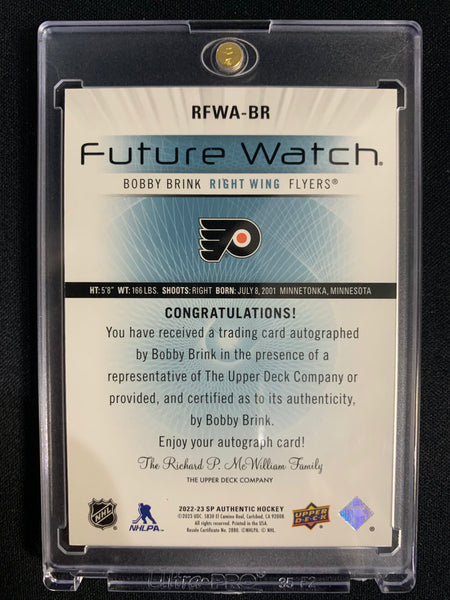 2022-23 UD SP AUTHENTIC HOCKEY #RFWA-BR PHILADELPHIA FLYERS - BOBBY BRINK RETRO FUTURE WATCH AUTO ROOKIE 552/699