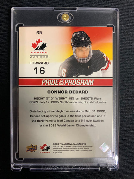 2023 UPPER DECK TEAM CANADA JUNIORS HOCKEY #65- CONNOR BEDARD PRIDE OF THE PROGRAM