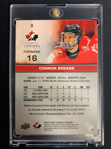 2023 UPPER DECK TEAM CANADA JUNIORS HOCKEY #8 - CONNOR BEDARD RED FOIL PARALLEL