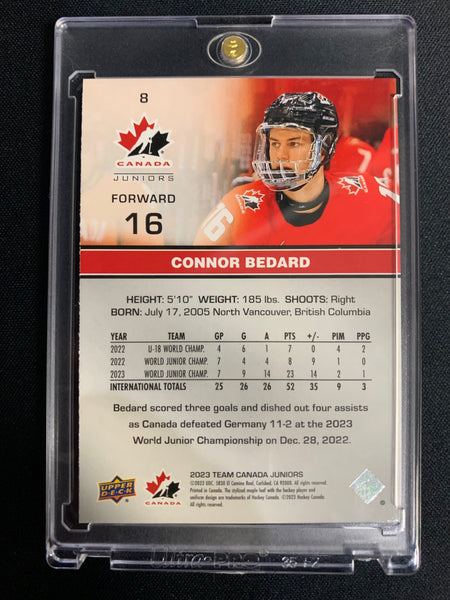 2023 UPPER DECK TEAM CANADA JUNIORS HOCKEY #8 - CONNOR BEDARD PATTERN FOIL PARALLEL