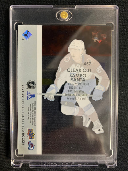 2021-22 UPPER DECK S2 HOCKEY #457 COLORADO AVALANCHE - SAMPO RANTA CLEAR CUT YOUNG GUNS ROOKIE CARD