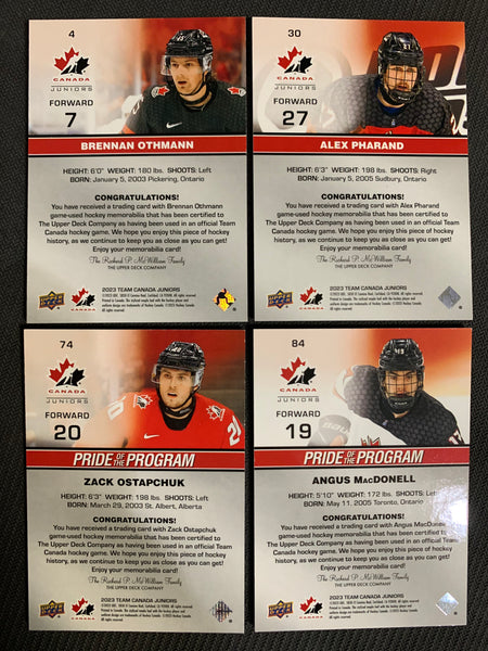 2023 UPPER DECK TEAM CANADA JUNIORS HOCKEY - PATCH PARALLELS LOT OF 4