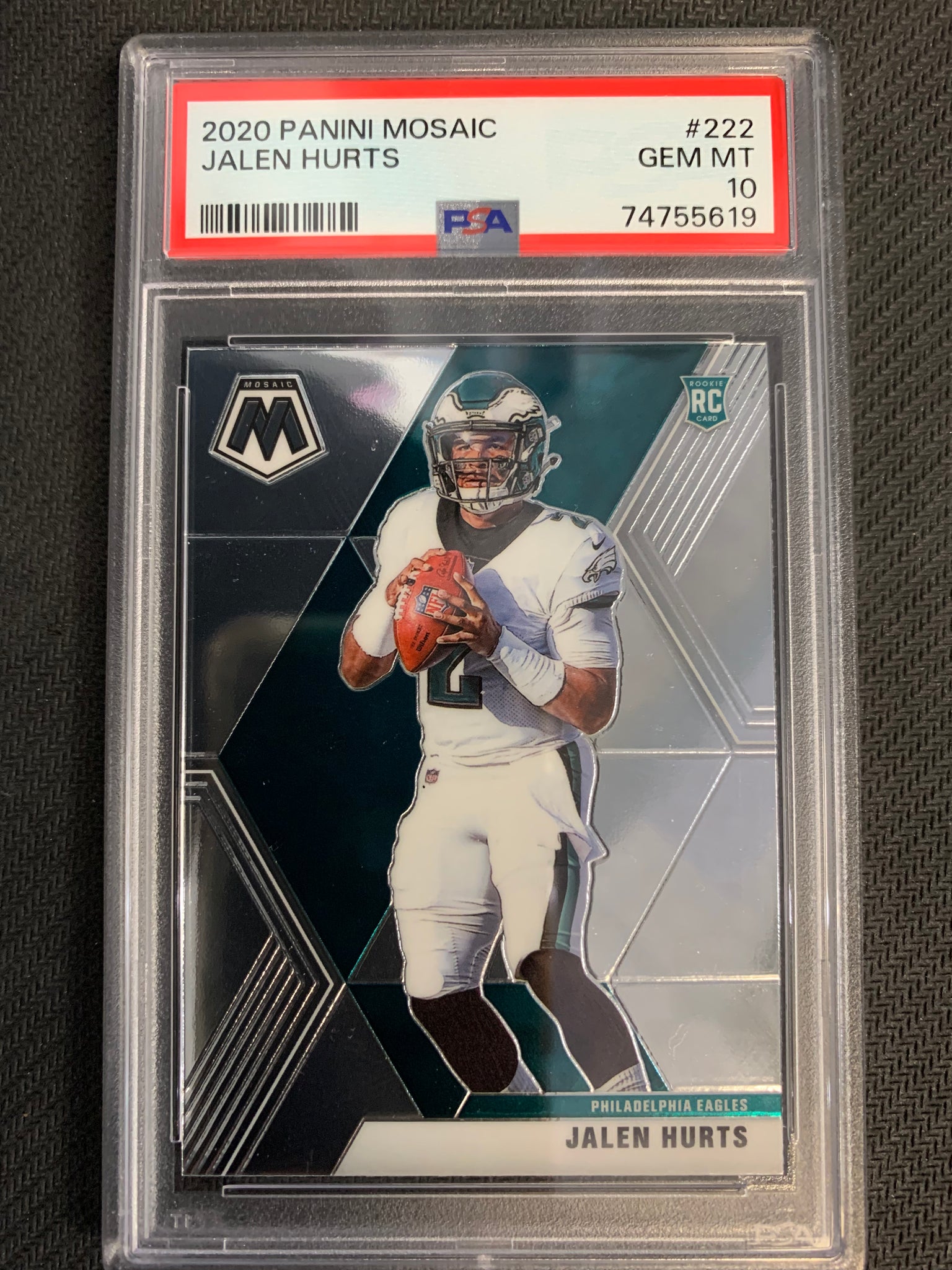 2020 PANINI MOSAIC FOOTBALL #222 PHILADELPHIA EAGLES -JALEN HURTS MOSAIC BASE ROOKIE GRADED PSA 10 GEM MINT