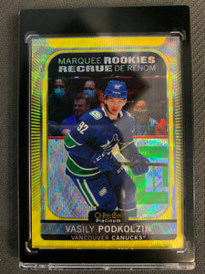 2021-22 UD O-PEE-CHEE PREMIER #297 VANCOUVER CANUCKS - VASILY PODKOLZIN MARQUEE ROOKIES NEON YELLOW SURGE