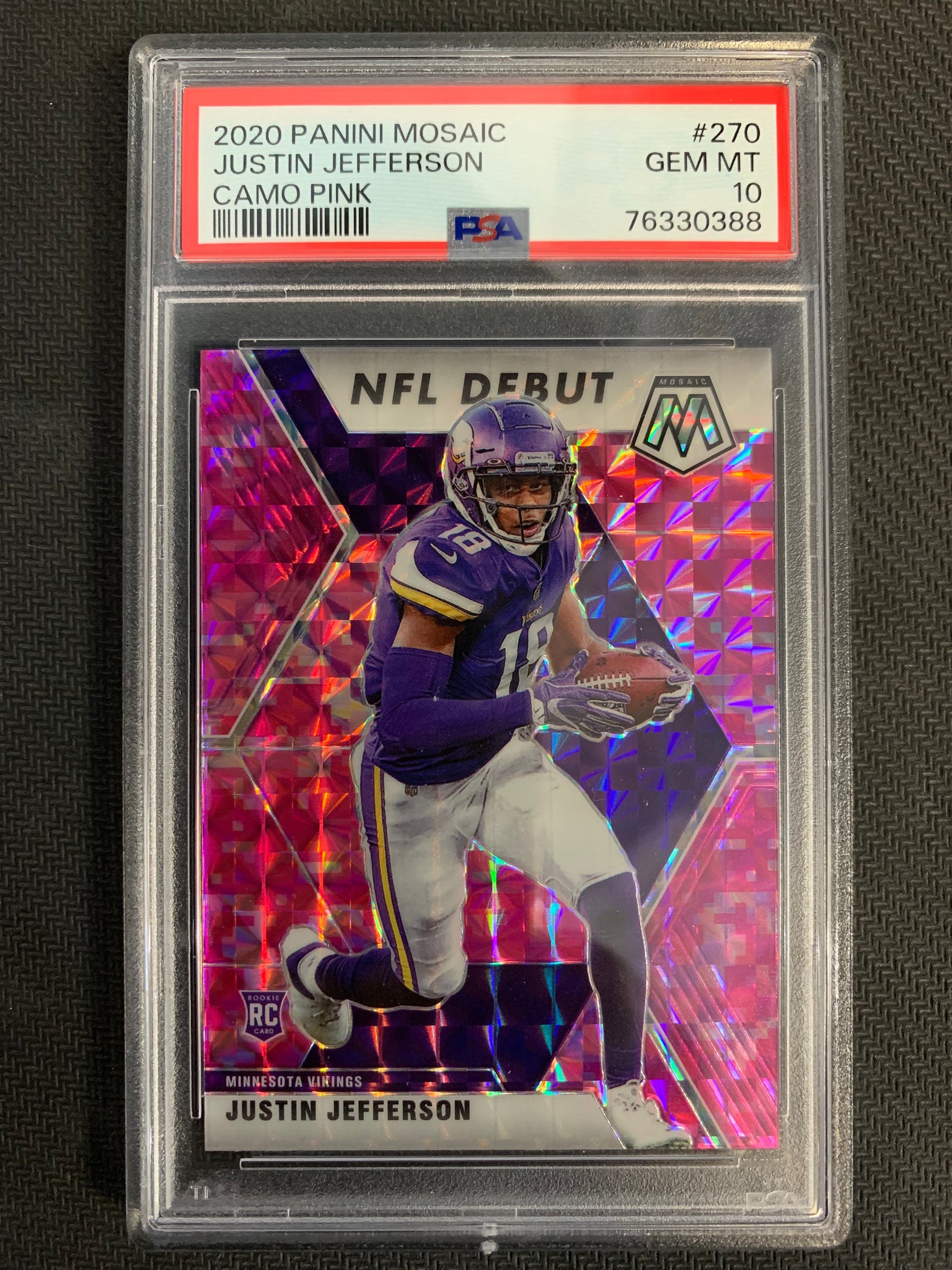 2020 PANINI MOSAIC FOOTBALL #270 MINNESOTA VIKINGS - JUSTIN JEFFERSON PINK CAMO ROOKIE GRADED PSA 10 GEM MINT