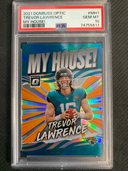 2021 DONRUSS OPTIC FOOTBALL #MH-1 JACKSONVILLE JAGUARS - TREVOR LAWRENCE MY HOUSE PRIZM GRADED PSA 10 GEM MINT