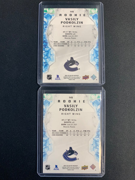 2021-22 UPPER DECK ICE HOCKEY VANCOUVER CANUCKS - VASILY PODKOLZIN ROOKIE LOT OF 2