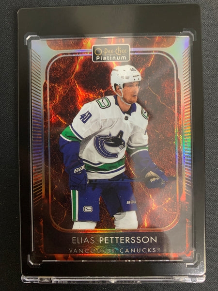 2021-22 UD O-PEE-CHEE PLATINUM HOCKEY #196 VANCOUVER CANUCKS - ELIAS PETTERSSON HOT MAGMA SP NUMBERED 385/499