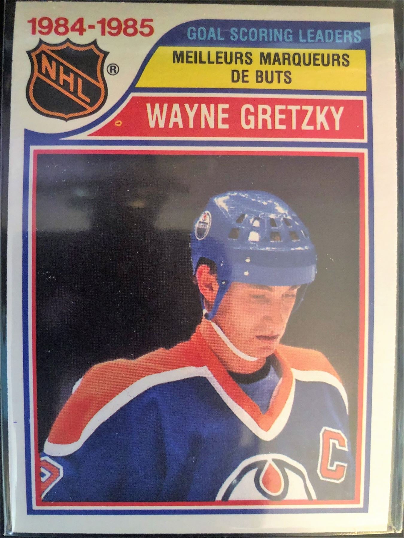 1985-86 O-PEE-CHEE HOCKEY #257 EDMONTON OILERS - WAYNE GRETZKY GOAL LEADER CARD RAW