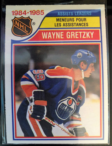 1985-86 O-PEE-CHEE HOCKEY #258 EDMONTON OILERS - WAYNE GRETZKY ASSISTS LEADER CARD RAW