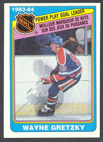 1984-85 O-PEE-CHEE HOCKEY #383 EDMONTON OILERS - WAYNE GRETZKY PP GOALS LEADER CARD RAW