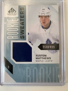 2016-17 UPPER DECK SP GAME USED HOCKEY #RS-AM TORONTO MAPLE LEAFS - AUSTON MATTHEWS JERSEY ROOKIE SWEATERS ROOKIE CARD 258/499