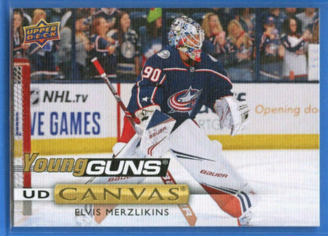 2019-20 UPPER DECK HOCKEY #C118 - COLUMBUS BLUE JACKETS - ELVIS MERZLIKINS YOUNG GUNS CANVAS ROOKIE CARD