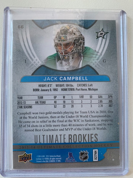 2013-14 UPPER DECK ULTIMATE COLLECTION HOCKEY #66 DALLAS STARS - JACK CAMPBELL ULTIMATE ROOKIE CARD/499