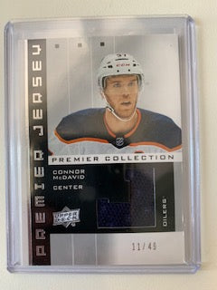 2019-20 UPPER DECK PREMIER COLLECTION HOCKEY #02-CM EDMONTON OILERS - CONNOR MCDAVID PREMIER JERSEY CARD 11/49