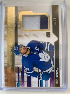 2019-20 UPPER DECK PREMIER COLLECTION HOCKEY #PS-JT TORONTO MAPLE LEAFS - JOHN TAVARES PREMIER SWATCHES CARD 13/25