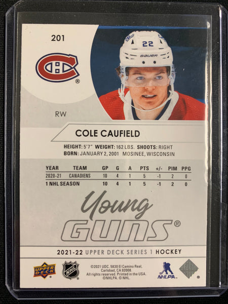 2021-22 UPPER DECK S1 HOCKEY #201 MONTREAL CANADIENS - COLE CAUFIELD YOUNG GUNS ROOKIE CARD