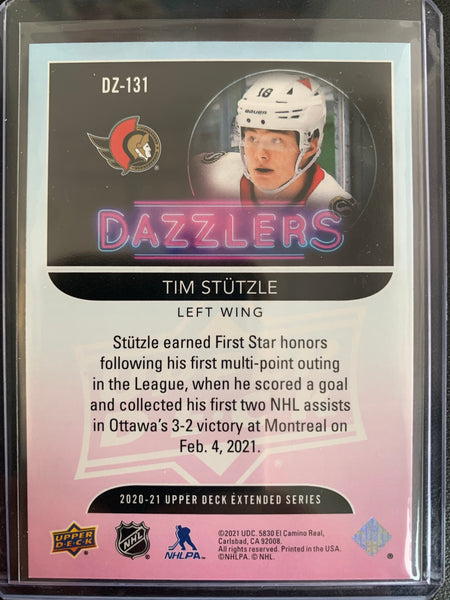 2020-21 UPPER DECK EXTENDED HOCKEY #DZ-131 OTTAWA SENATORS - TIM STUTZLE GOLD DAZZLERS INSERT ROOKIE CARD