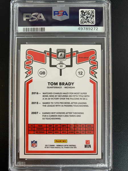 2017 PANINI DONRUSS OPTIC FOOTBALL #32 NEW ENGLAND PATRIOTS - TOM BRADY 1981 TRIBUTE SILVER HOLO GRADED PSA 9 MINT