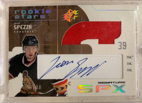 2002-03 UPPER DECK HOCKEY #175 OTTAWA SENATORS - JASON SPEZZA SPX AUTOGRAPHED JERSEY ROOKIE CARD RAW