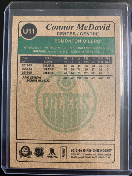 2015-16 UD OPC HOCKEY #U11 EDMONTON OILERS - CONNOR MCDAVID ROOKIE CARD