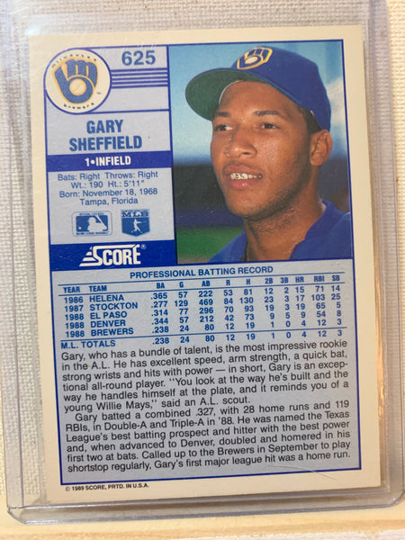 1989-90 SCORE BASEBALL #625 - GARY SHEFFIELD ROOKIE CARD RAW