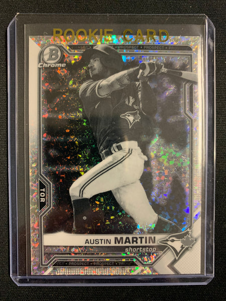 2021 BOWMAN CHROME BASEBALL #BCP-245 TORONTO BLUE JAYS - AUSTIN MARTIN BLACK & WHITE MINI DIAMOND PARALLEL PROSPECT ROOKIE CARD