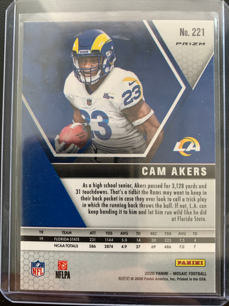 2020 PANINI MOSAIC FOOTBALL #221 LOS ANGELES RAMS - CAM AKERS PINK CAMO MOSAIC ROOKIE CARD