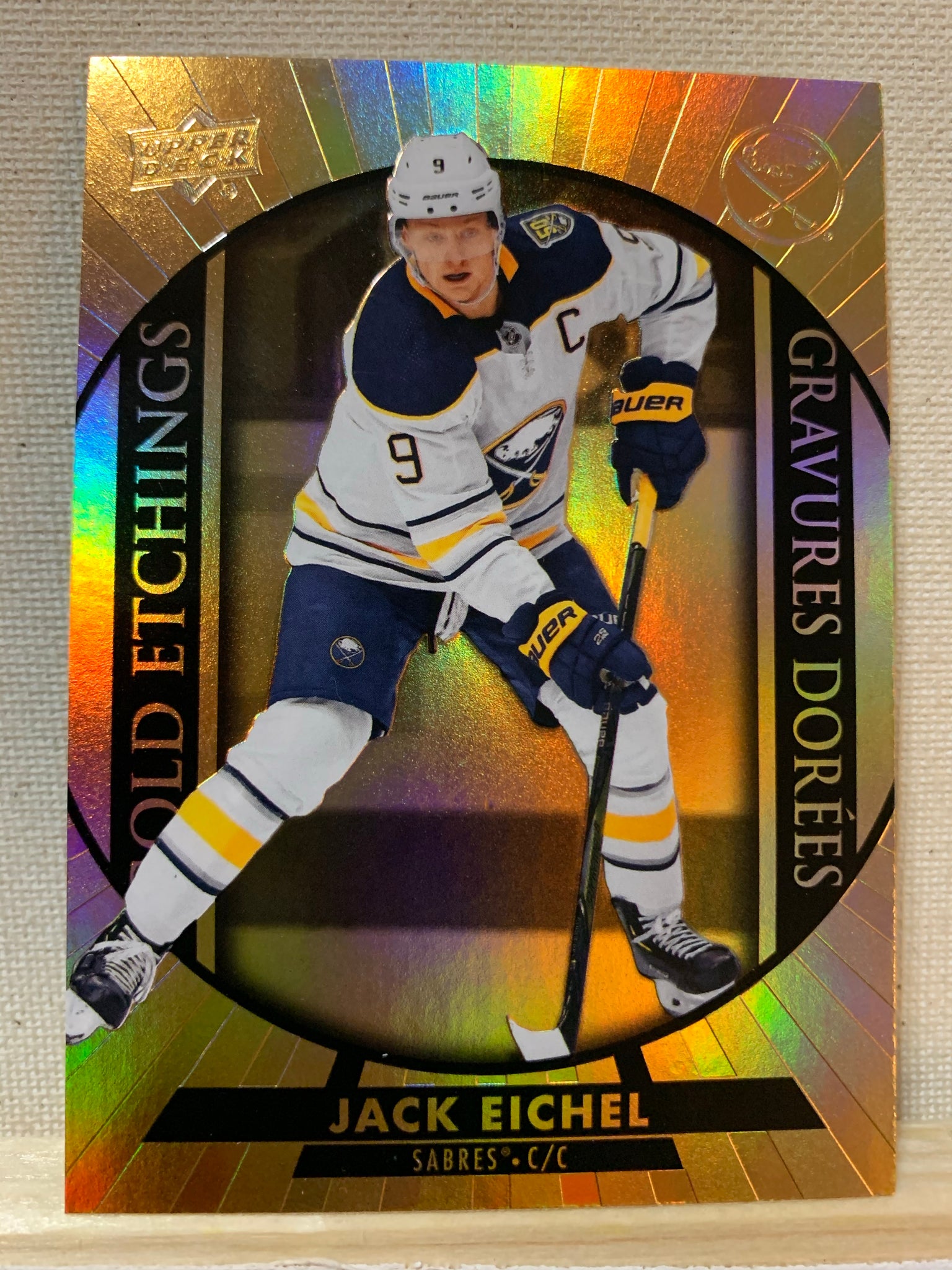 2020-21 TIM HORTONS HOCKEY #G-12 BUFFALO SABRES - GOLD ETCHINGS JACK EICHEL CARD RAW