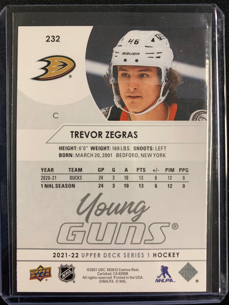 2021-22 UPPER DECK S1 HOCKEY #232 ANAHEIM DUCKS - TREVOR ZEGRAS YOUNG GUNS ROOKIE CARD