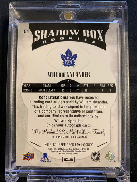 2016-17 UPPER DECK SPX HOCKEY #51 TORONTO MAPLE LEAFS - WILLIAM NYLANDER SHADOWBOX AUTOGRAPHED ROOKIE CARD NUMBERED 156/199