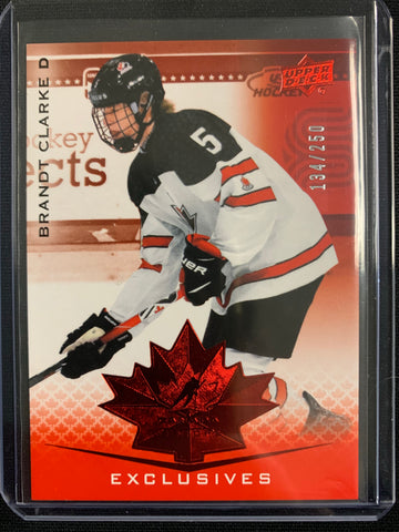 2021 UPPER DECK TEAM CANADA JUNIORS HOCKEY #80 - BRANDT CLARKE EXCLUSIVES RED PARALLEL NUMBERED 134/250